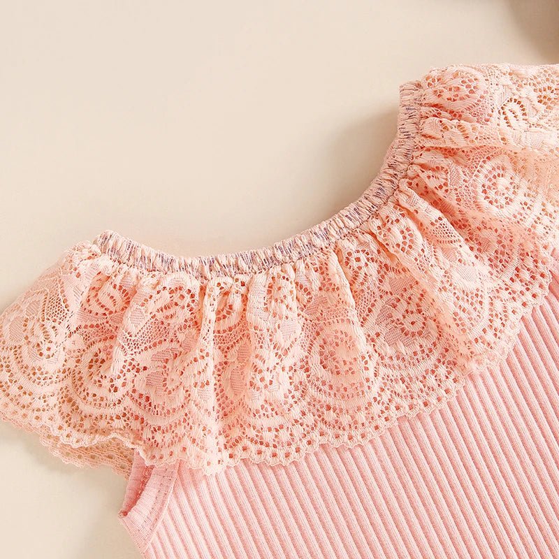 Barnyard Chic: Baby Girl Romper & Shorts Set with Lace Details - Curiosity Cottage