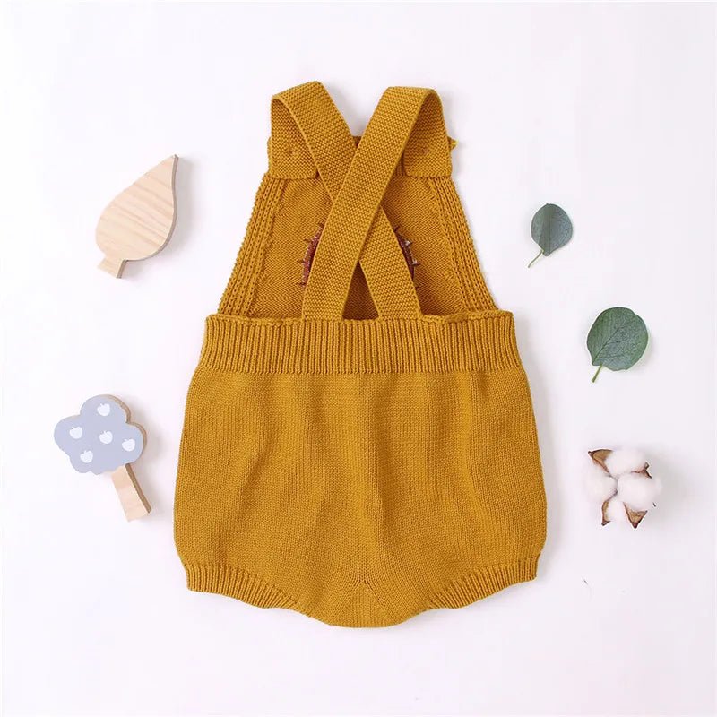 Rainbow Dreams: Newborn Knitted Jumpsuit with Embroidered Rainbow Detail - Curiosity Cottage