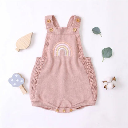 Rainbow Dreams: Newborn Knitted Jumpsuit with Embroidered Rainbow Detail - Curiosity Cottage