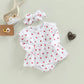 Valentine's Cutie: Baby Girl Heart Print Romper Dress with Headband - Curiosity Cottage